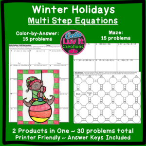 christmas math winter math solving equations multi step equations bundle