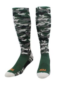 tck sports elite performance over the calf camo socks (dark green camo, small)