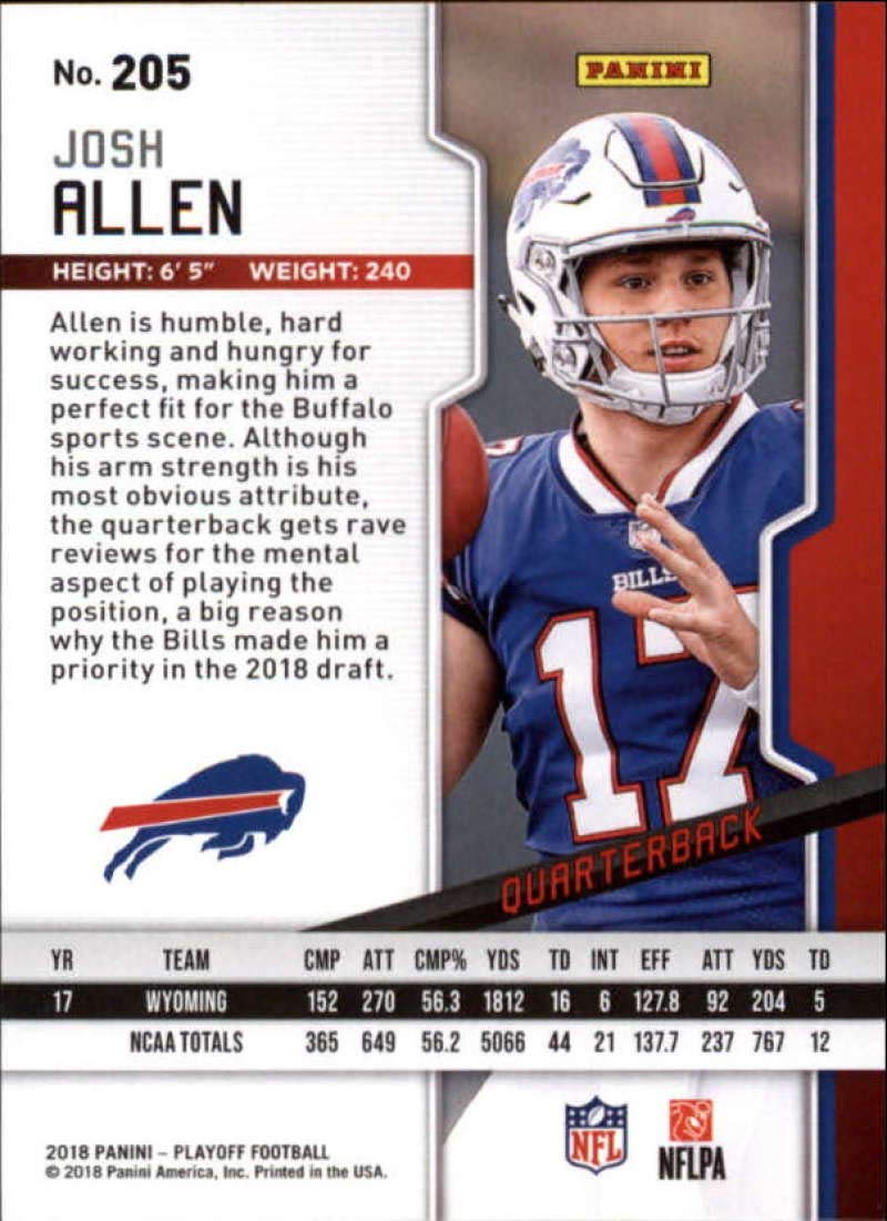 2018 Panini Playoff #205 Josh Allen Rookie RC Rookie Buffalo Bills NFL Football Trading Card