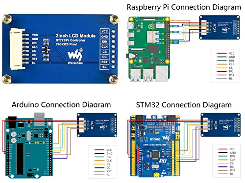 waveshare General 2inch IPS LCD Display Module 240×320 Resolution 2.0inch Monitor Embedded Controller RGB, 262K Color Display Color LED Backlight ST7789 Driver SPI Interface