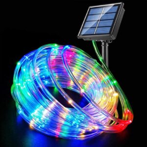 solar rope light 33ft 100l ip65 waterproof outdoor led copper fairy string tube lights for party garden porch yard home wedding christmas halloween holiday decoration lighting(multi color)