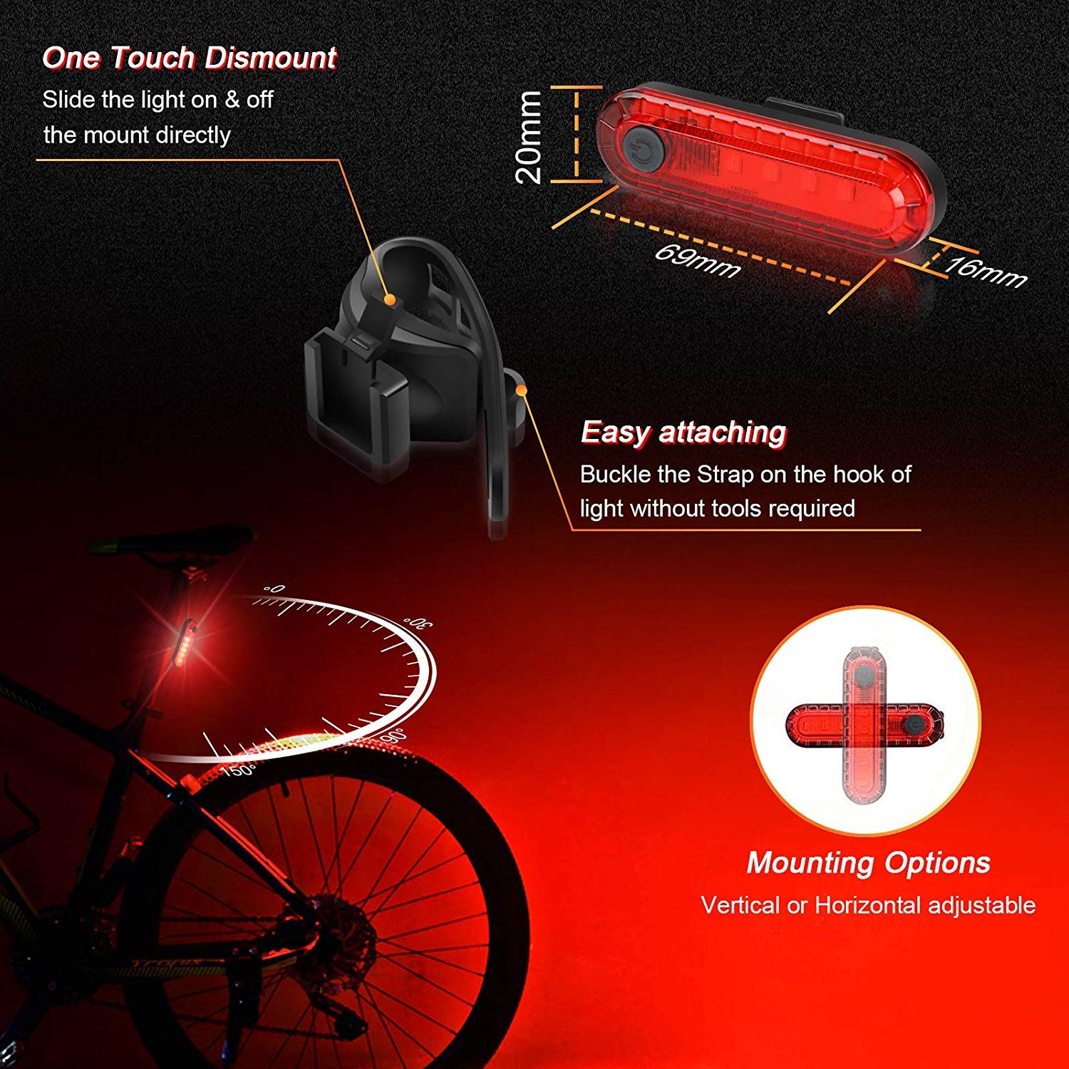 WASAGA USB Rechargeable Bike Light Set - 3000 Lumens Bike Headlight Super Bright Waterproof Bicycle Light and Taillight for Road Bike, BMX