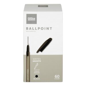 office depot® brand ballpoint stick pens, medium point, 1.0 mm, black barrel, black ink, pack of 60 pens