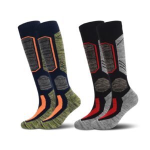 ski socks 2 pairs pack,knee high socks for men women unisex thick snow skiing snowboard socks (fits womens 6-13, fits mens 7-12, black +blue)