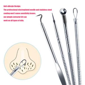 Blackhead Remover Pimple Comedone Extractor Tool Best Acne Removal Kit - Treatment for Blemish, Whitehead Popping, Zit Removing for Nose Face Skin with Case (Sliver, 4 Piece Set)