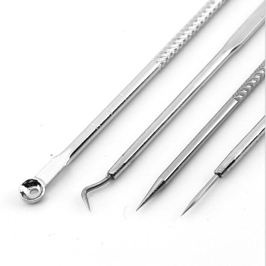 Blackhead Remover Pimple Comedone Extractor Tool Best Acne Removal Kit - Treatment for Blemish, Whitehead Popping, Zit Removing for Nose Face Skin with Case (Sliver, 4 Piece Set)