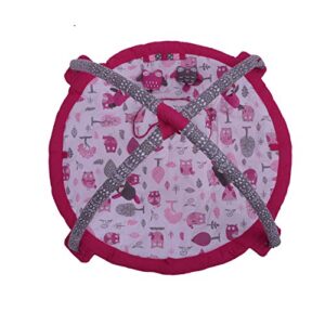 bacati owls girls cotton activity gym with mat, pink/grey
