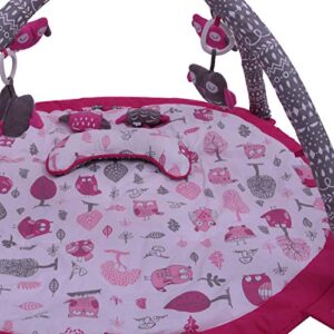 Bacati Owls Girls Cotton Activity Gym with Mat, Pink/Grey