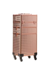 rolling train case 4-in1 with extra lid portable makeup train case professional cosmetic organizer makeup traveling case trolley cart trunk (rose gold)