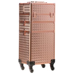 Rolling Train Case 4-in1 with extra lid Portable Makeup Train Case Professional Cosmetic Organizer Makeup Traveling case Trolley Cart Trunk (Rose Gold)