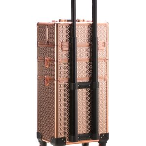 Rolling Train Case 4-in1 with extra lid Portable Makeup Train Case Professional Cosmetic Organizer Makeup Traveling case Trolley Cart Trunk (Rose Gold)