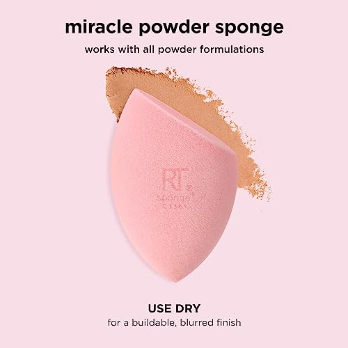 Real Techniques Miracle Powder Sponge, Makeup Blending Sponge For Powder Products, Set Makeup For Natural Finish & Cloud Skin, Buildable Coverage, Velvet Material, Latex-Free Foam, 2 Count