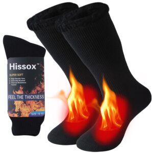 hissox heavy duty thermal boot socks, mens thermal socks insulated winter fuzzy thermal thick socks cold feet socks slipper home socks for cold weather christmas party 1 pair black women, medium