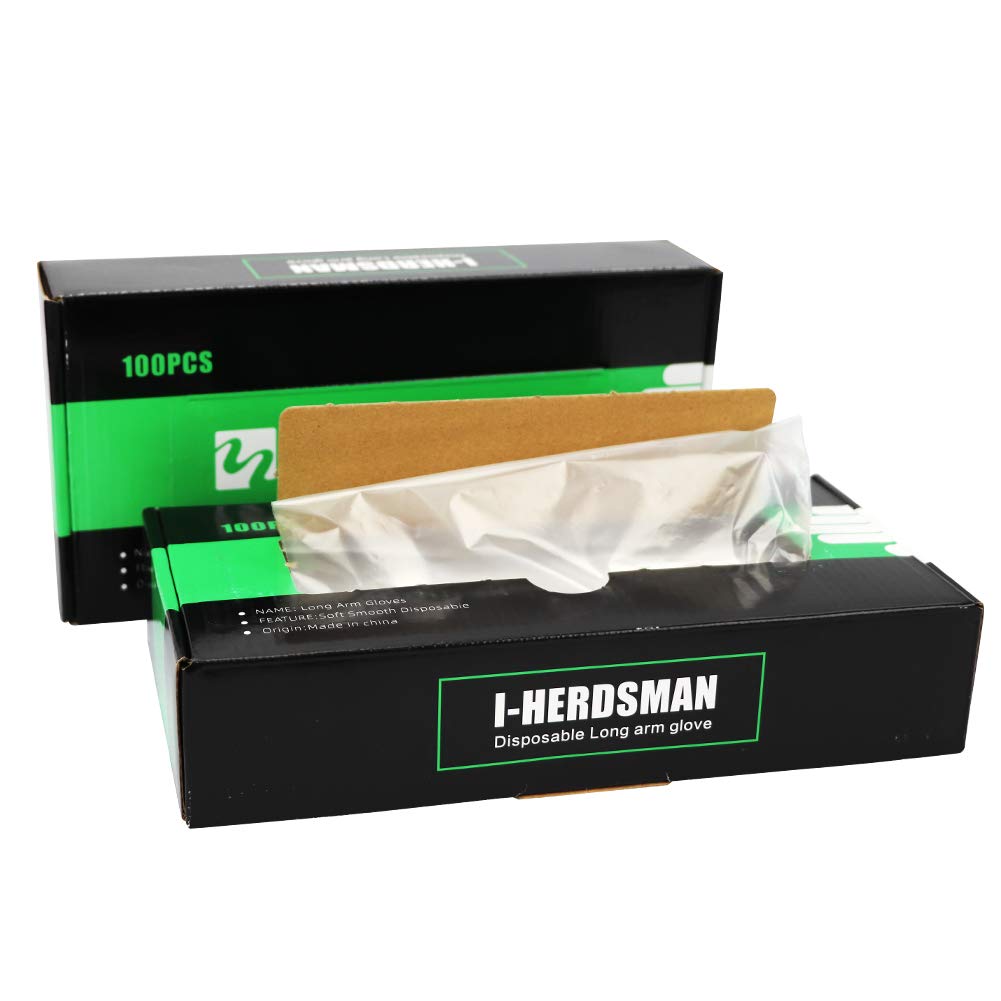 I-HERDSMAN MUDUOBAN Disposable Long Glove 35 inch Length, 100 per box Soft Plastic Film Gloves Transparent Long Arm Veterinary Examination Artificial Insemination Glove