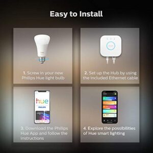 Philips Hue A19 LED Smart Bulb Starter Kit, 4 A19 Bulbs, 1 Hue Hub, Multi-color, 5 Piece Set