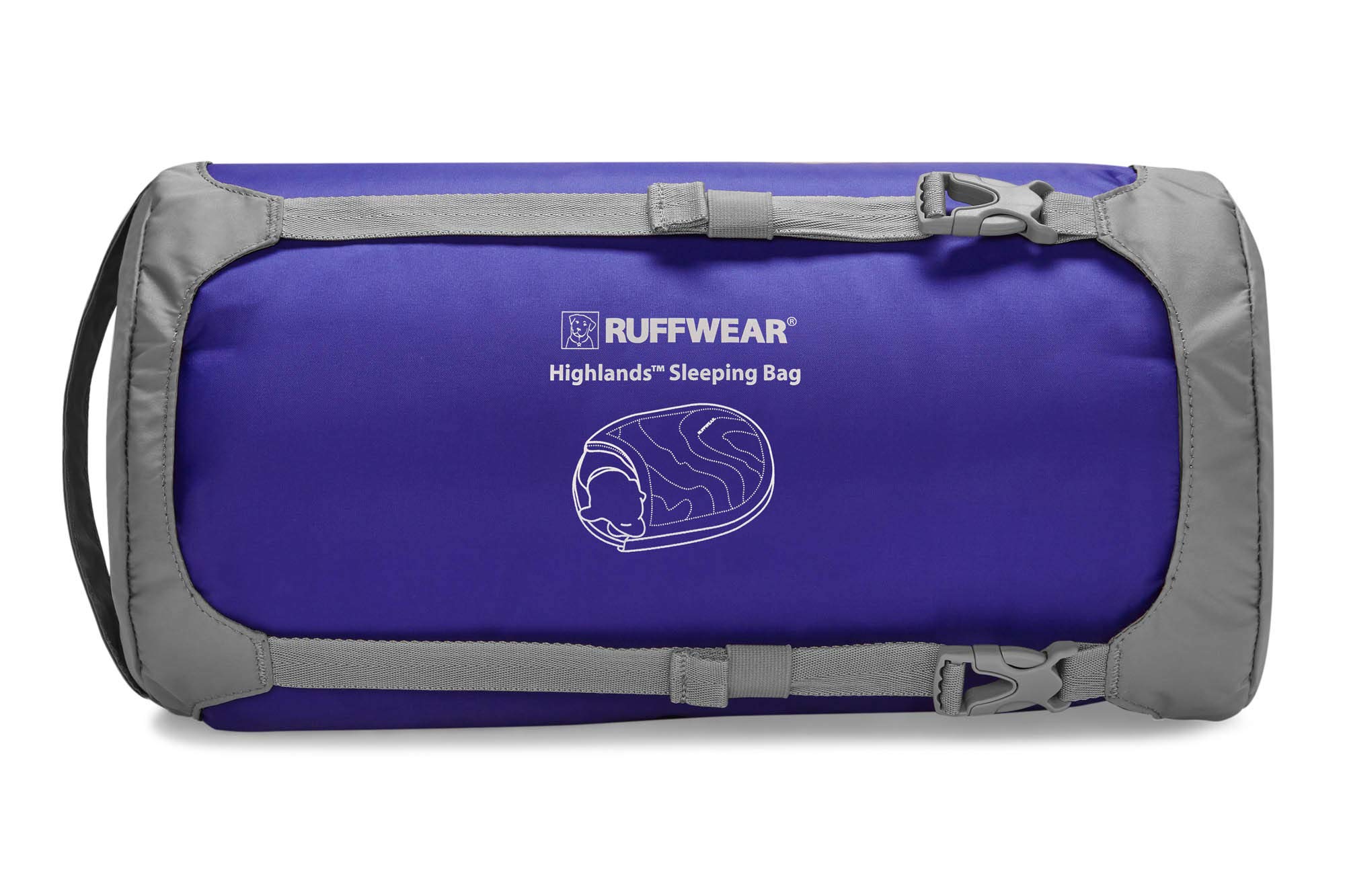 Ruffwear, Highlands Dog Sleeping Bag, Water-Resistant Portable Dog Bed for Outdoor Use, Huckleberry Blue, Large