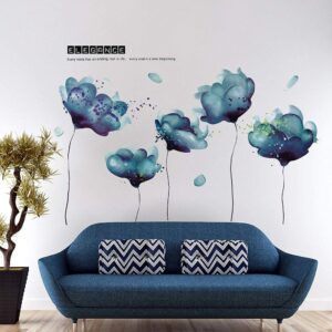 RW-2003 Removeable 3D Blue Dream Flower Wall Stickers DIY Home Wall Decoration Art Decor Wall Decal Peel and Stick Murals for Girls Kids Babys Bedroom Living Room Offices Nursery Bathroom Playroom