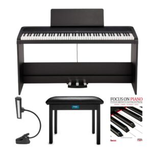 korg b2sp 88-key digital piano with stand with 3 pedal unit bundle with bench, music light and piano book/cd (4 items)