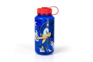 just funky sonic the hedgehog plastic water bottle - reusable 32oz travel tumbler drink holder with leak/spill-proof lid - great for school, sports, backpack, lunchbox, birthday party favors - from