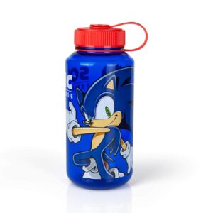 Just Funky Sonic The Hedgehog Plastic Water Bottle - Reusable 32oz Travel Tumbler Drink Holder With Leak/Spill-Proof Lid - Great For School, Sports, Backpack, Lunchbox, Birthday Party Favors - From