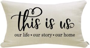 meekio farmhouse pillow covers with this is us quote 12" x 20" farmhouse rustic décor lumbar pillow covers with saying housewarming gifts family room décor