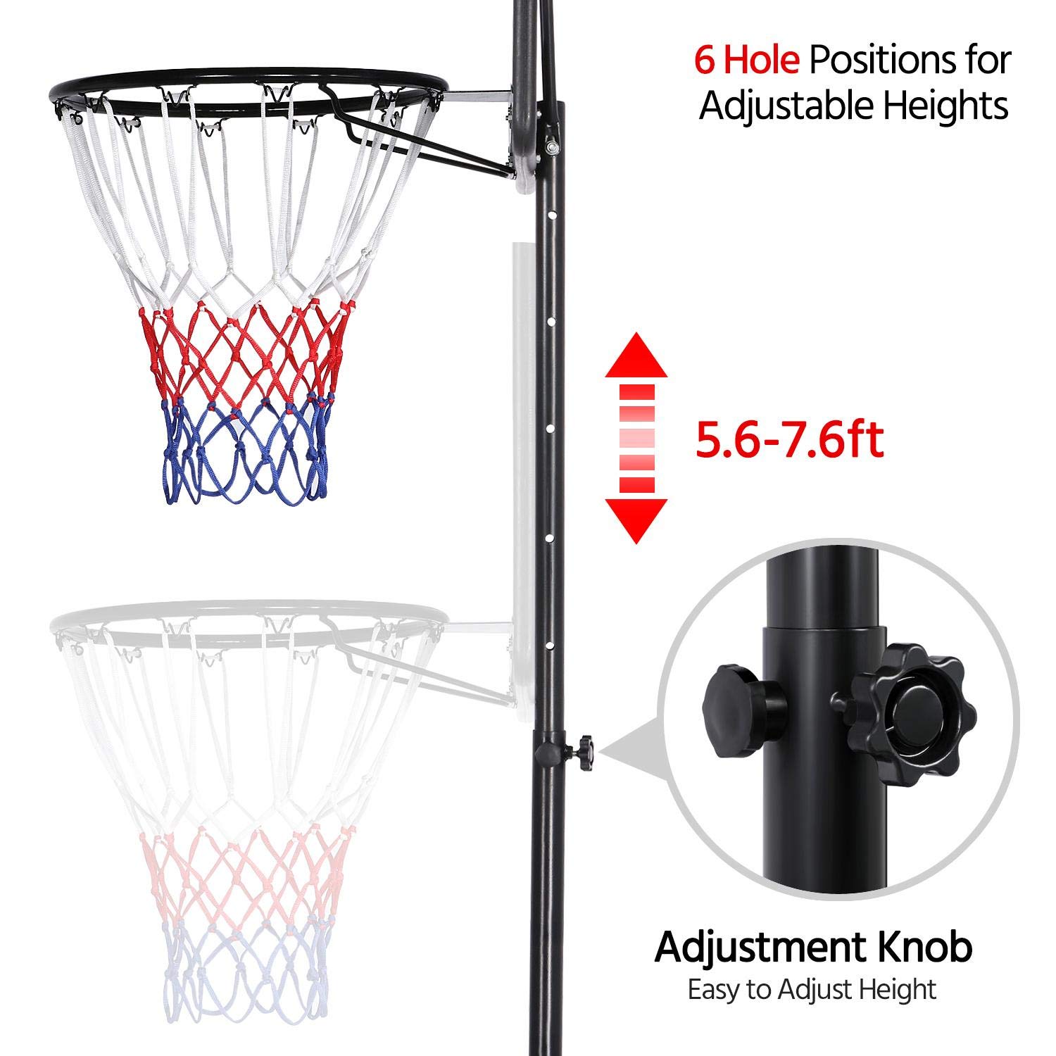 Topeakmart Youth Portable Basketball Hoop System Stand 7.2-9.2 ft Height-Adjustable for Indoor Outdoor w/ 2 Wheels, Fillable Base & 32in Backboard