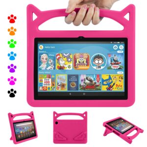 fire hd 8 tablet case, amazon kindle fire hd 8 plus tablet case for kids (2020/2022 release,10th/12th generation), ubearkk light weight shock proof handle friendly stand protective back cover, pink