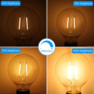 Dimmable LED Edison Light Bulb, G25 (G80) Globe Shape, Clear Glass, 40 Watt Equivalent, 2700K Soft White, Christmas Light, E26 Standard Base, UL Listed, 6-Pack