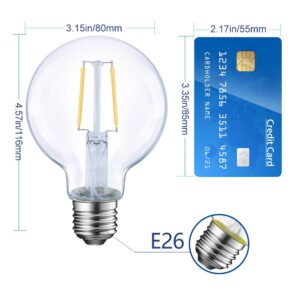 Dimmable LED Edison Light Bulb, G25 (G80) Globe Shape, Clear Glass, 40 Watt Equivalent, 2700K Soft White, Christmas Light, E26 Standard Base, UL Listed, 6-Pack