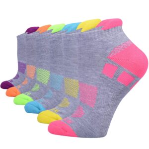 joynÉe women's ankle athletic running socks performance cushioned low cut sports socks with heel tab 6 pairs,sock size 9-11,grey