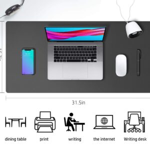 Leather Desk Pad Protector,Mouse Pad,Office Desk Mat, Non-Slip PU Leather Desk Blotter,Laptop Desk Pad,Waterproof Desk Writing Pad for Office and Home (Gray,31.5" x 15.7")