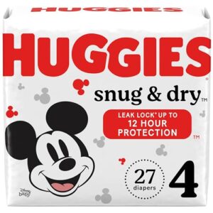 huggies size 4 diapers, snug & dry baby diapers, size 4 (22-37 lbs), 27 count