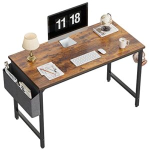 cubicubi study computer desk 47" home office writing small desk, modern simple style pc table, black metal frame, rustic brown