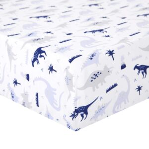 Little Grape Land 3 Piece Baby Crib Bedding Set, Dinosaur Standard Size Crib Set, Nursery Bedding for Boys, Crib Sheet, Comforter, Crib Skirt, 28" x 52", Blue/Grey