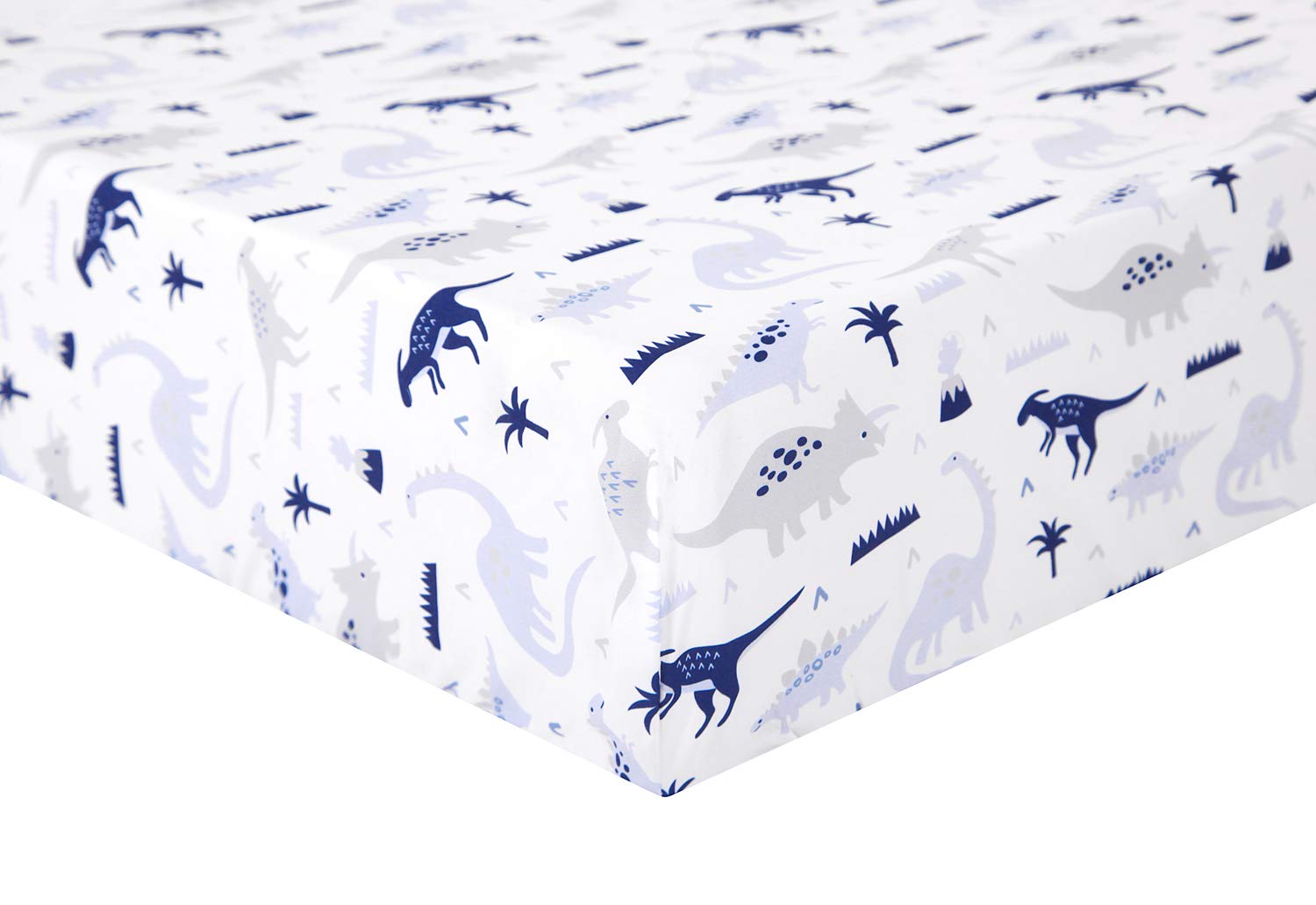 Little Grape Land 3 Piece Baby Crib Bedding Set, Dinosaur Standard Size Crib Set, Nursery Bedding for Boys, Crib Sheet, Comforter, Crib Skirt, 28" x 52", Blue/Grey