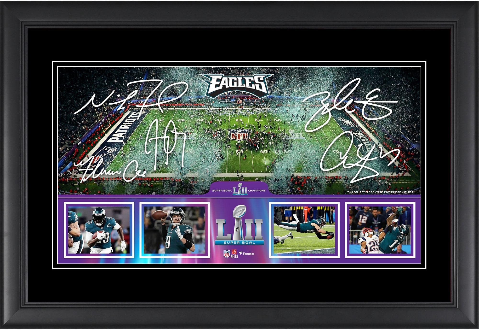 Philadelphia Eagles Framed 10" x 18" Super Bowl LII Champions Panoramic Collage with Facsimile Signatures - NFL Team Plaques and Collages