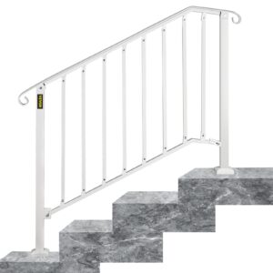vevor handrail for outdoor steps, 3-4 steps white fence outdoor handrail, adjustable metal staircase handrail, thickened stair railings for porch railing, deck handrail