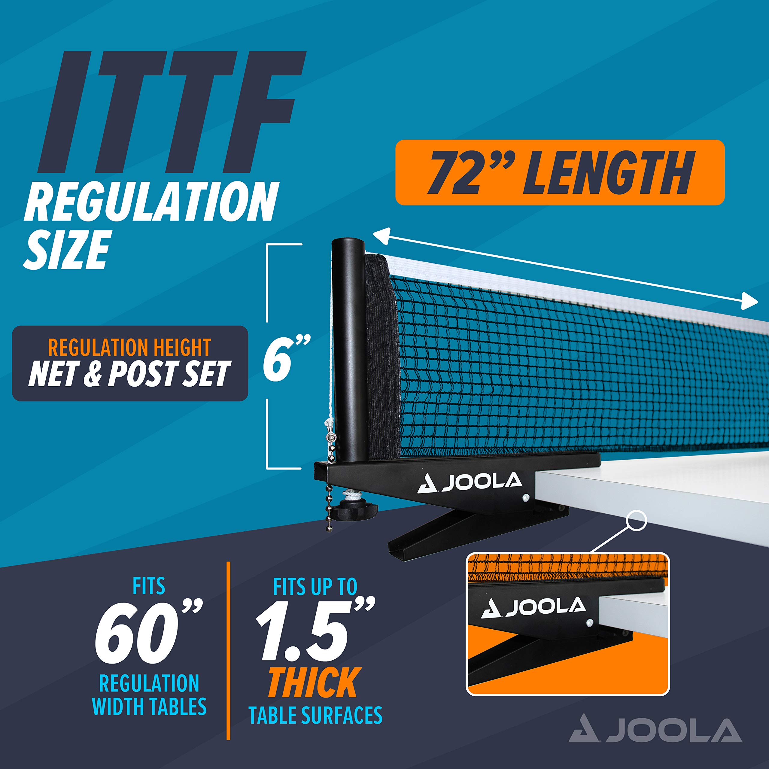 JOOLA Premium Inside Table Tennis Net and Post Set - Portable and Easy Setup 72" Regulation Size Ping Pong Spring Clamp Net, Black