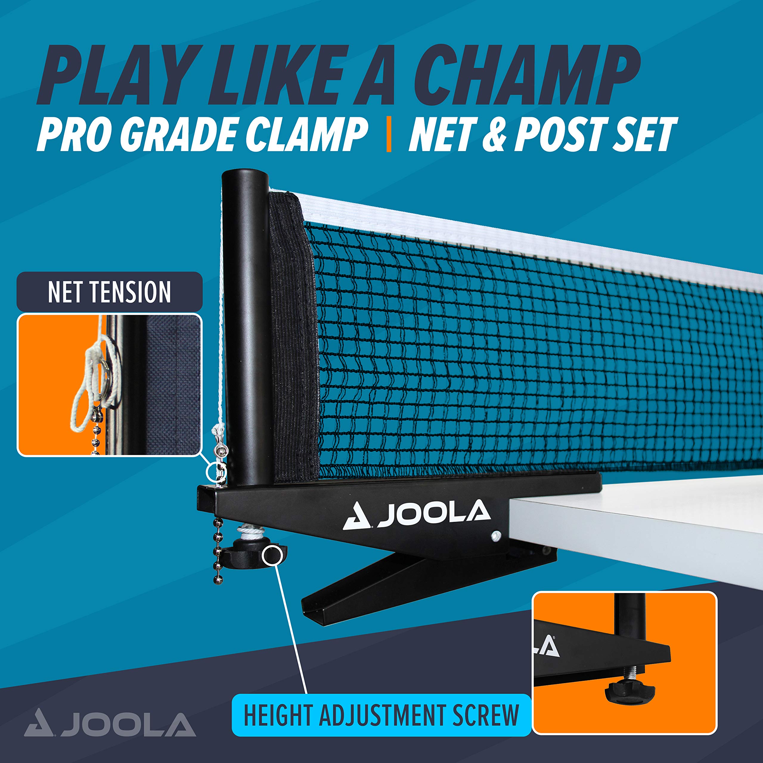 JOOLA Premium Inside Table Tennis Net and Post Set - Portable and Easy Setup 72" Regulation Size Ping Pong Spring Clamp Net, Black