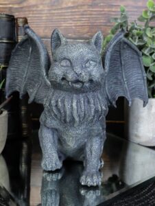 ebros gift medieval gothic vampire catgoyle winged cat gargoyle with dracula fangs lifting paw candle holder statue 7.25" l faux stone renaissance macabre demonic angel cats figurine sculpture decor