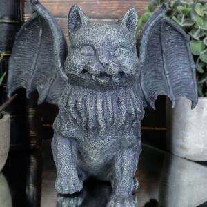 Ebros Gift Medieval Gothic Vampire Catgoyle Winged Cat Gargoyle with Dracula Fangs Lifting Paw Candle Holder Statue 7.25" L Faux Stone Renaissance Macabre Demonic Angel Cats Figurine Sculpture Decor