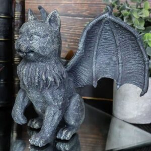 Ebros Gift Medieval Gothic Vampire Catgoyle Winged Cat Gargoyle with Dracula Fangs Lifting Paw Candle Holder Statue 7.25" L Faux Stone Renaissance Macabre Demonic Angel Cats Figurine Sculpture Decor