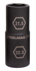 steelman pro 1/2-inch drive 6-point thin wall 21.5mm x 22.5mm double ended impact flip socket, durable corrosion-resistant steel, laser-etched callouts