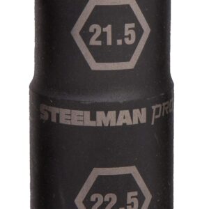 Steelman Pro 1/2-Inch Drive 6-Point Thin Wall 21.5mm x 22.5mm Double Ended Impact Flip Socket, Durable Corrosion-Resistant Steel, Laser-Etched Callouts