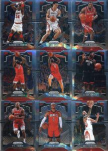 2019-20 panini prizm basketball houston rockets veteran team set of 9 cards: hakeem olajuwon(#4), yao ming(#7), tracy mcgrady(#26), james harden(#107), eric gordon(#109), clint capela(#110), p.j. tucker(#111), russell westbrook(#182), austin rivers(#213)