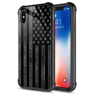 zhegailian case compatible with iphone xr case,black and white american flag case,tempered glass back+soft silicone tpu shock protective case for iphone xr case.