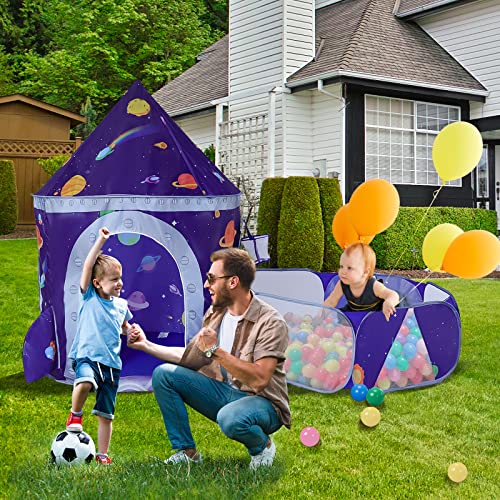 LOJETON 2pc Space Ship Kids Play Tent, Crawl Tunnel, Ball Pit for Toddlers, Indoor & Outdoor Playhouse Castle Toys, Baby Boys Girls Gift for 3 4 5 6 7 Years Old (Balls Not Included)