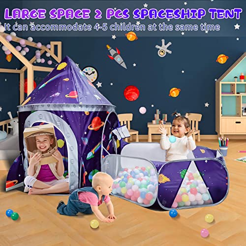 LOJETON 2pc Space Ship Kids Play Tent, Crawl Tunnel, Ball Pit for Toddlers, Indoor & Outdoor Playhouse Castle Toys, Baby Boys Girls Gift for 3 4 5 6 7 Years Old (Balls Not Included)