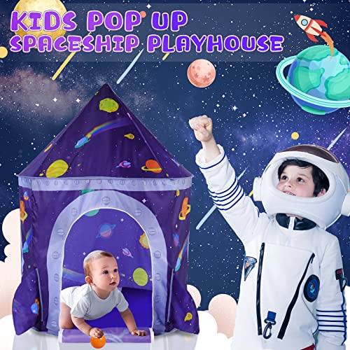 LOJETON 2pc Space Ship Kids Play Tent, Crawl Tunnel, Ball Pit for Toddlers, Indoor & Outdoor Playhouse Castle Toys, Baby Boys Girls Gift for 3 4 5 6 7 Years Old (Balls Not Included)