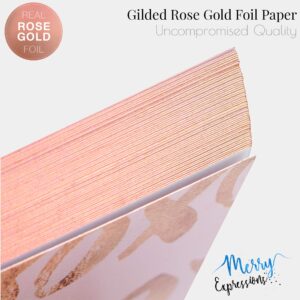 Merry Expressions Rose Gold Guest Book Wedding Reception with Pen & Sign - Polaroid Guest Book for Bridal or Baby Shower & Birthday Parties - Pink Foil Texture Guestbook, Gilded Pages 7"x9" inches